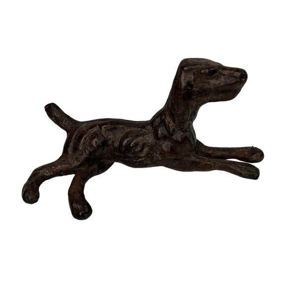 Handcrafted Dark Tan Leather Dog Figurine Sculpture Glass Eyes - Picture 1 of 10